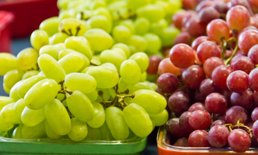 Fresh grapes arranged, commonly known to be harmful to dogs