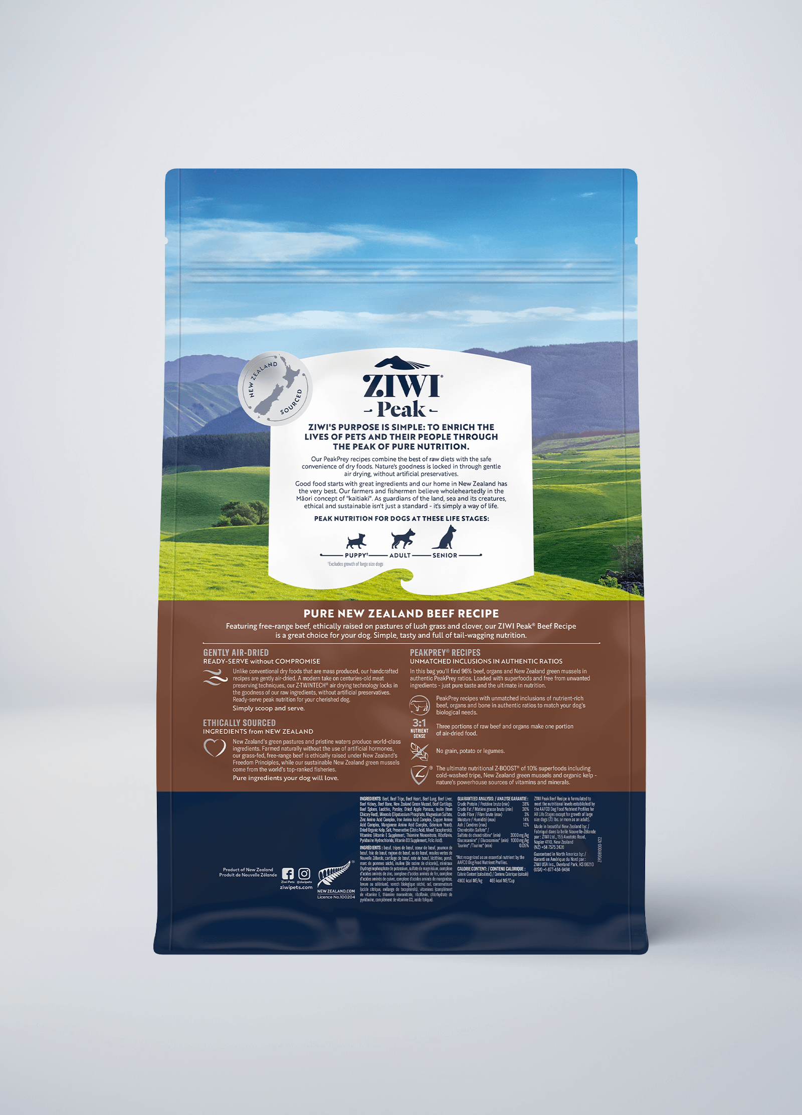 Ziwi Peak Air-Dried Beef 1kg 성분표