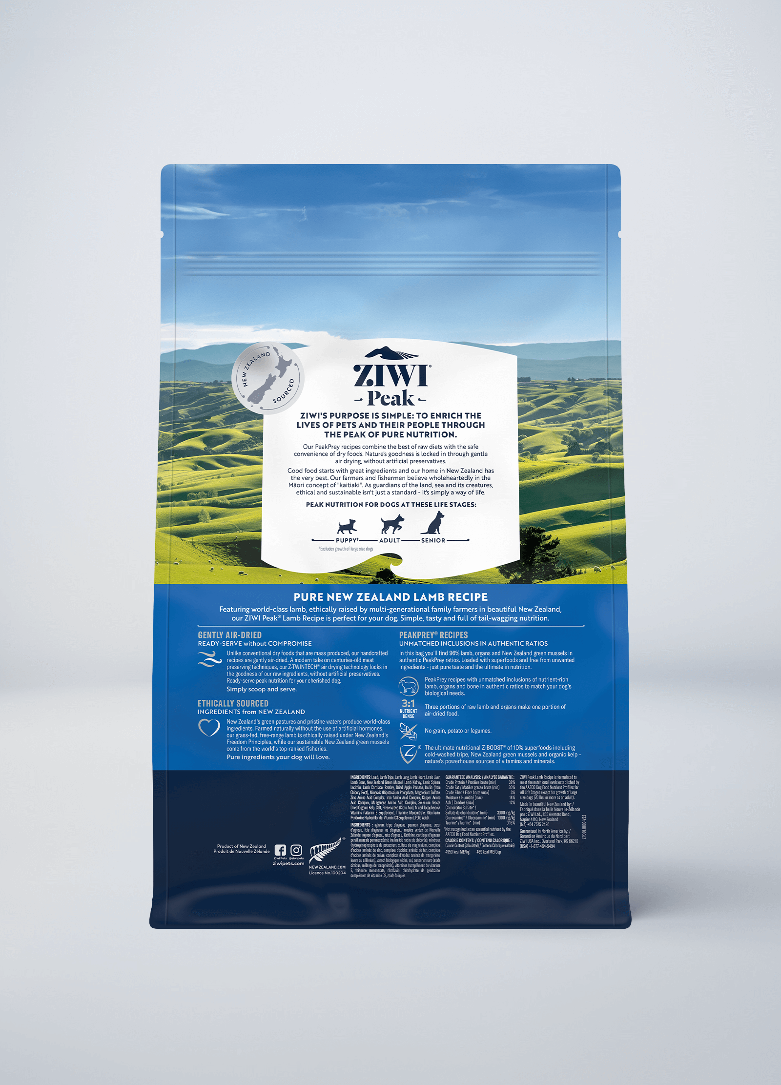 Ziwi Peak Air-Dried Lamb 1kg 성분표